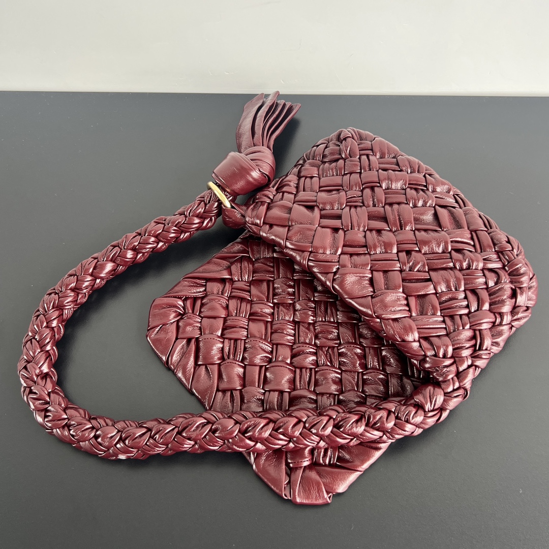 Kalimero Citta Intreccio Leather Shoulder Bag Bordeaux